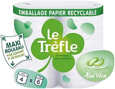 Le Trefle Aloé Vera - Carta igienica, 4 maxi rotoli = 6 rotoli classici - Soffici triplo spessore - lozione aloe vera, confezione di carta riciclabile - carta certificata FSC mista
