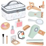 Ehome Kids Makeup Kit for Girl Toys, Wooden Salon Toys Toddler Pretend Makeup Kit for Little Girls Princess Gift Wood Play Make Up Beauty Set Toys for Girls Age 3 - 9 Birthday Christmas