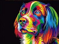 WOWDECOR Paint by Numbers Kits, DIY Oil Painting - Colorful Dog Animal 16x20 inch (Framed)