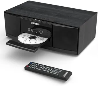 Vintage Bluetooth Stereo System for Home, THINKYA 30W RMS Micro HiFi Systems CD Player Dual 3” Bass with Bluetooth Audio Streaming, FM Radio, USB Port, Aux-in, Earphone Port, Remote Control Black
