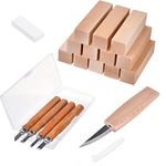 GOLDEROC 19 PCS Wood Carving Tools Kit for Beginners, Kids & Adults, Complete Wood Whittling Kit Includes 5PCS Whittling Knives, 12PCS Basswood Blocks, Tool Box & Grindstone