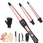 Curling Iron Wand Set, Curling Wand 3 in 1 Hair Curling Wands Interchangeable Ceramic 0.35-1.25inch Barrel Hair Curler, with Heat Resistant Glove