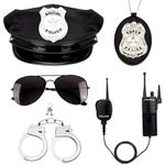 Erogeen Police Costume Accessories Handcuffs Police Hat Badge Sunglasses Set Halloween Cop Swat Costume (A-5pcs)