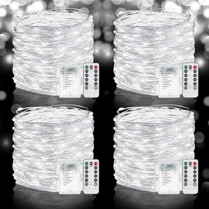SFNDOU 4 Pack Fairy Lights Battery Operated with Remote, 33FT 100LED Waterproof Twinkle String Lights with Timer & 8 Modes,for Indoor Outdoor Patio Garden Wedding Party Christmas Decor-Cool White
