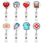 KLEBREIS 8PCS Nurse Badge Reels, Retractable Badge Holder Cute Nursing ID Badge Reels Creative Pattern Nurse Accessories for Nurse Doctor Health Hospital Office Worker Gifts