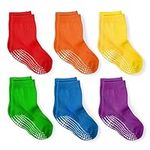 LA Active Athletic Crew Grip Socks - 6 Pairs - Baby Toddler Infant Newborn Kids Boys Girls Non Slip/Anti Skid (Rainbow, 4-7 Years)