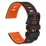 WOCCI 22mm Bicolor Watch Band, Silicone Rubber, Quick Release Replacement Strap for Men and Women, Black Stainless Steel Buckle (Black-Orange)