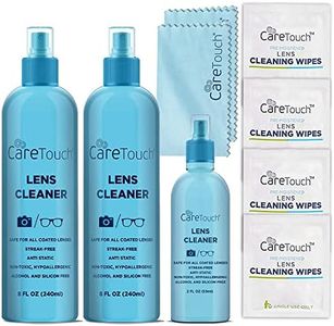 Care Touch Alcohol Free Glasses Lens Cleaner Kit | 2 8oz Spray Bottles + 2oz Travel Spray Bottle +2 Cloths | Safe for All Coated Lenses, Eyeglasses and Screens