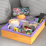 Couch Cup Holder Tray - Couch Organizer Caddy, Silicone Beach Caddy with Cup Holder, Sofa and Bed Drink Holder and Couch Tray Table for Snacks Beverage Remote (Purple)