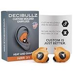 Decibullz - Custom Molded Earplugs, 31dB Highest NRR, Comfortable Hearing Protection for Shooting, Travel, Swimming, Work and Concerts (Orange)