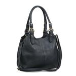 AOSSTA Womens Multi Pockets Soft Leather Tote Shoulder Bag With Long Strap, Medium, Navy