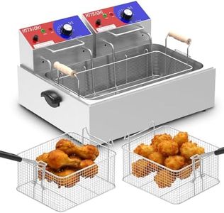 HTTSICHI Commercial Deep Fryer - 22 L Electric Deep Fryer with 10 L Basket, Commercial Deep Fryer with Basket (3Pcs), Stainless Steel Countertop Deep Fryer w/Adjustable Temperature and Restaurant