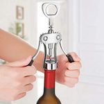 Wine Bottles Openers Key Corkscrew Stainless Steel Set, Vacuum Silicone Rubber Decorative Sealer Stopper Pourer Saver Wine, 2 in 1 Easy Grip Glass Bottle Cork Screw Kit for Men Open Table Top Beer Cap