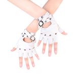 JISEN Women Punk Belt Up Half Finger PU Leather Performance Gloves White1