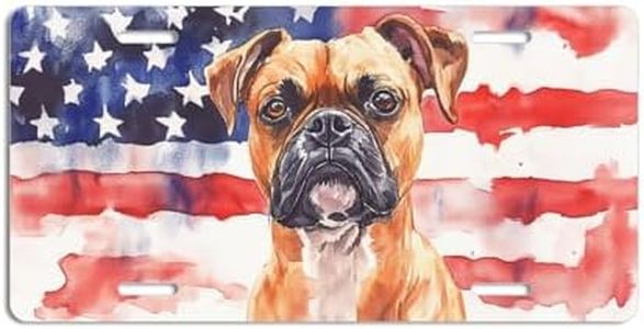 NGZ Boxer Dog License Plate, Funny Pet American Flag Painting Aluminum License Plate Suitable for Car, RVs, Bars, Fences, garages, etc. 12x6 Inch