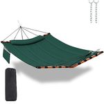 TegerDeger 12FT 2 Person Hammock Large Hammock 450LB Capacity with V Shaped Hardwood Spreader Bar & Nylon Rope for Outside, Patio, Garden, Backyard, Beach, Poolside - Dark Green