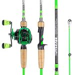 One Bass Spinning & Casting Fishing Rod Combo- 6'Spinning Pole with Left Handed Baitcasting Reel