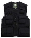 Men's Sports 15-Pocket Utility Vest Waistcoat Gilet Outdoor Quick Dry Fishing Photography Casual Vest Jacket Sleeveless Jacket Waistcoat (UK Medium/TAG 2XL, Black)