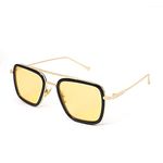 FEISEDY Retro 70s Pilot Sunglasses Tony Sunglasses Trendy Women Square Sun Glasses B2510, Black Frame Yellow Lens, 54