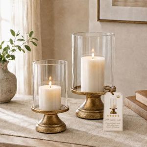 Apsways Hurricane Glass Candle Holders for Pillar Candles, Set of 2