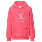 Varsany Girl's Crystallized Personalised Gymnastics Hoodie Dance Leotard Hoody(K) Fuschia