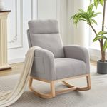 Nursing Rocking Chair,Rocking Glider Chair with Teddy Fleece,Upholstery Sturdy Rubber Wood Legs and Convenient Side Pocket,Perfect for Nursery,Baby Rooms and Nurseries 35.2x24.8x40.94 Inch