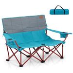 COSTWAY 2/3 Person Folding Camping Chair, Heavy-Duty Camp Loveseat with 2 Cup Holders, Cotton Padding & Storage Bag, Oversized Portable Beach Chair for Picnic Travel Campsite (Blue, 148 x 70 x 80 cm)