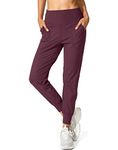 G Gradual Women's Joggers High Waisted Yoga Pants with Pockets Loose Leggings for Women Workout, Athletic, Lounge, Maroon, Medium