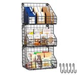 X-cosrack 3 Tier Stackable Tea Bag Organizer with 5 Hooks Metal Wire Basket Coffee Condiment Snack Rack Holder Countertop Caddy Bin Wall Mount Shelf for Office Kitchen Cabinet Pantry Patent Pending