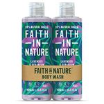 Faith In Nature Natural Lavender and Geranium Body Wash Set, Nourishing, Vegan and Cruelty Free, No SLS or Parabens, 2 x 400ml