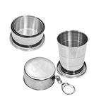 UDEETA MART Stainless Steel Folding Glass Travel Mug Cup Glass/Camping Water Glass/Collapsible Shot Glass/Expandable Shot Glass for Hiking Drinking Telescopic Mug Travel, 75ML