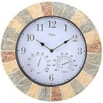 Lilyshome 14-Inch Faux-Stone Indoor or Outdoor Wall Clock with Thermometer and Hygrometer (Stone)