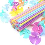 100 Pieces Latex Balloon Stick with Base Multicolor Plastic Balloon Holder Cups for Wedding Birthday Decoration Accessories Macaroon 32cm