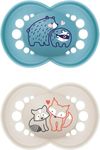 MAM Original Soother 6+ Months (Pack of 2), Baby Soother Made from Sustainable Material, SkinSoft Silicone Teat, with MAM Soother Case, Blue (Designs May Vary)