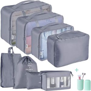Packing Cubes for Suitcase,Geediar 9 PCS Travel Luggage Packing Organizers Waterproof Travel Essentials Bag Clothes Shoes Cosmetics Toiletries Storage Bags(a-Grey)