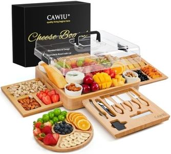 CAWIU Charcuterie Board with Lid – Large Bamboo Cheese Board Set with Utensils & Drawers – Housewarming, Wedding Gifts for Couples, Serving Tray with Cover (Black)