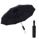 Rshuhx Windproof Umbrella Auto Open & Close Umbrella Foldable Travel Umbrella for Adults Men and Women Black Compact Umbrella 10 Ribs Umbrella | UPF 50+ | Windproof | Waterproof