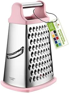 Spring Chef Professional Stainless Steel XL Parmesan Cheese Grater with Handle - 4 Sided Box Grater for Kitchen - Dishwasher Safe Carrot Shredder for Potato, Vegetables, Ginger - Pink Lemonade