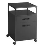 VASAGLE File Cabinet, Mobile Filing Cabinet with Wheels, 2 Drawers, Open Shelf, for A4, Letter Size, Hanging File Folders, Black UOFC071B16