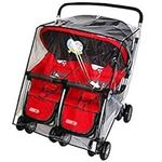 Universal Stroller Raincover Twins Strollers Double Side by Side Baby Stroller Transparent PVC rain Cover for Pushchair Pram Buggy Rainproof Windproof Rain Cover with Canopy and Zipper Door