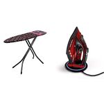 Minky Large Ironing Board with Scorch Resist Zone, HH40203107K, Black, Large Compact & Morphy Richards 303250 Cordless Steam Iron easyCHARGE 360 Cord-Free, 2400 W, Red/Black