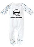 'Storm Pooper' Baby Boy Girl Sleepsuit Designed and Printed in the UK Using 100% Fine Combed Cotton (3-6 Months, White/Blue Star)