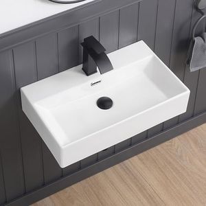 DEHOMEN 24-in Rectangle Wall Mount Bathroom Sink with Overflow, White Vanity Counter Top Lavatory Hand Basin for Modern Bathroom
