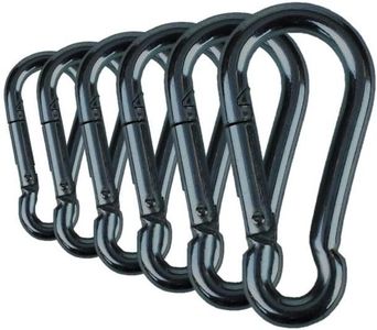 Branded Boards Black & Silver Zinc-Galvanized Heavy Duty Bushcraft Carabiner Spring Snap Clip Link Hooks 200-500lb Load 2, 6 & 12 Packs (Black-7cm-6 Pack)