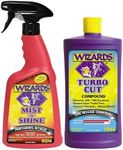 Wizards Mist-N-Shine Detail Spray and Turbo Cut Buffing Compound - Multi-Purpose High Gloss Finish Waterless Quick Detailer Spray for Glass, Chrome, Paint and Plastics - Car Exterior Cleaner for Auto