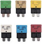 DC 12V Auto Reset Circuit Breaker Fuse ATC/ATO Low Profile 5A 10A 15A 20A 25A 30A, T1 Mini Blade Fuses Breakers 12 Volt for Car Trucks Marine RV Solar System Audio Battery Protection, 6 Pack