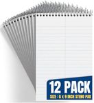 1InTheOffice Steno Pad, Steno Pads 6 x 9, Tops Spiral Notebook, Gregg Ruled, White, 80 Sheets/Pad, 12 Pads/Pack