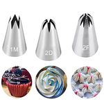 Large Piping Nozzle Tip for Cake Decorating,3 Pcs Icing Piping Tips Cake Piping Nozzles Tips Kit for Baking DIY Cookie Cream Cupcake Decorating,1M 2D 2F