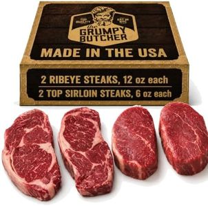 Grumpy Butcher Aged Ribeye & Top Sirloin Steak Gift Box, 4 Pack - USDA Prime or Top Third Angus Choice Beef Steaks, 2 Ribeye Steaks and 2 Top Sirloin Steaks With Fathers Day Gift Box Option - Ships Frozen