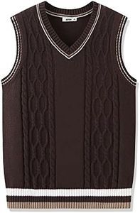 JSTEX Boys Sweater Vest 100% Cotton Kids Uniform Vest V-Neck Sleeveless Knit Pullover for Boy Girls Toddler Size 4-14, Coffee, 4